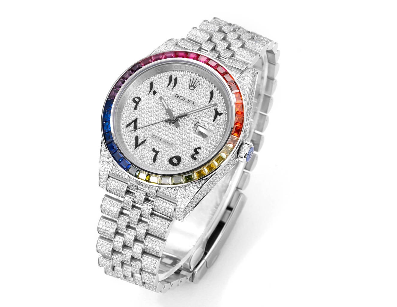 Rolex MS Factory Datejust 41mm Full‑Paved Diamond Watch 904L Steel 3235 Automatic Movement Rainbow Bezel