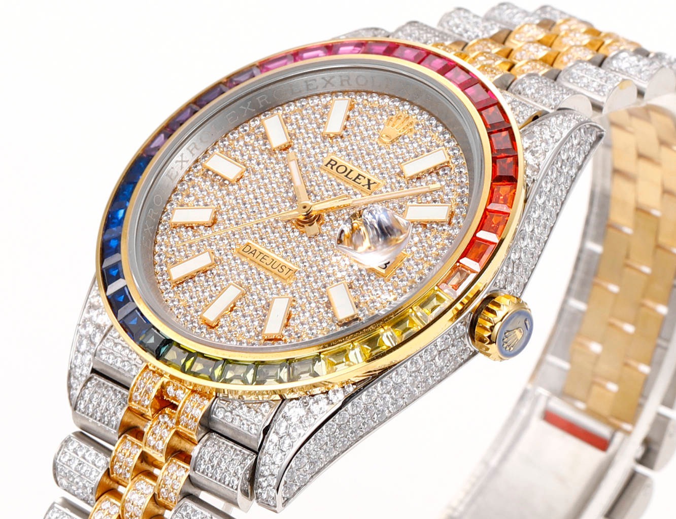 Rolex MS Factory Datejust 41mm Full‑Paved Diamond Watch 904L Steel 3235 Automatic Movement Rainbow Bezel